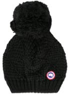 Canada Goose Pompom Cable Knit Beanie Hat, Women's, Black, Merino