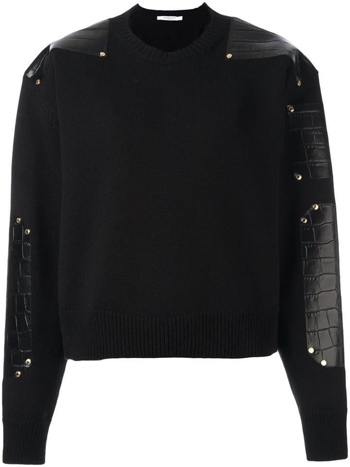 Givenchy Leather Patch Knitted Sweater, Women's, Size: Small, Black, Calf Leather/wool