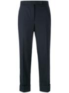 Thom Browne - Side Stripes Cropped Trousers - Women - Silk/wool - 38, Blue, Silk/wool