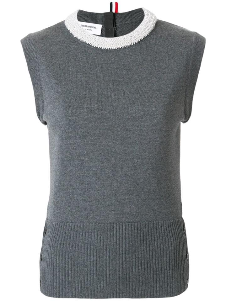 Thom Browne Pearl Applique Wool Shell Top - Grey