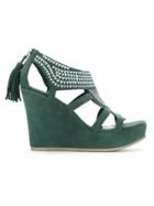 Sarah Chofakian Embroidered Platform Sandals - Green
