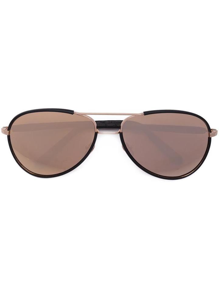 Linda Farrow Aviator Sunglasses, Adult Unisex, Black, Acetate/snake Skin