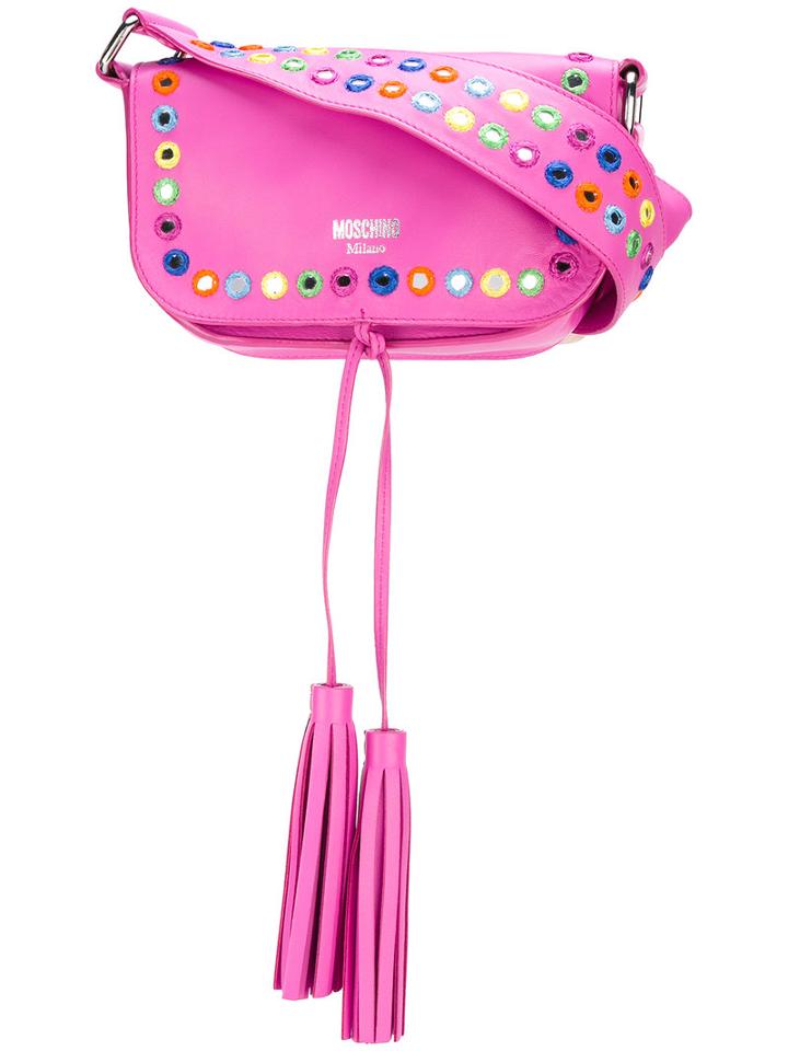 Moschino Mirror Embellished Cross-body Bag, Women's, Pink/purple, Calf Leather