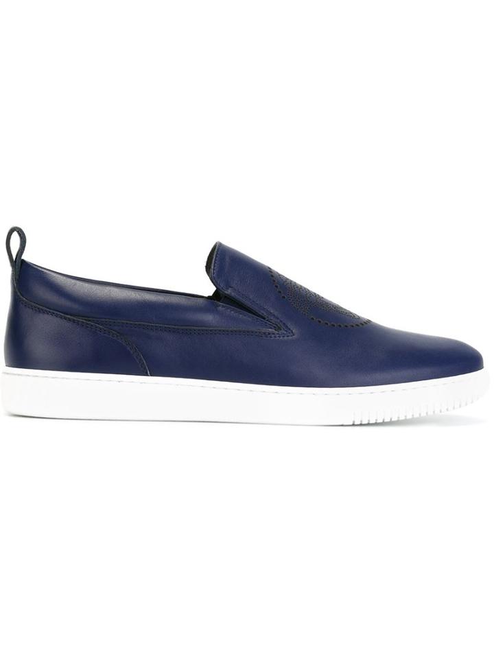 Versace Medusa Slip-on Sneakers, Men's, Size: 40.5, Blue, Calf Leather/leather/rubber