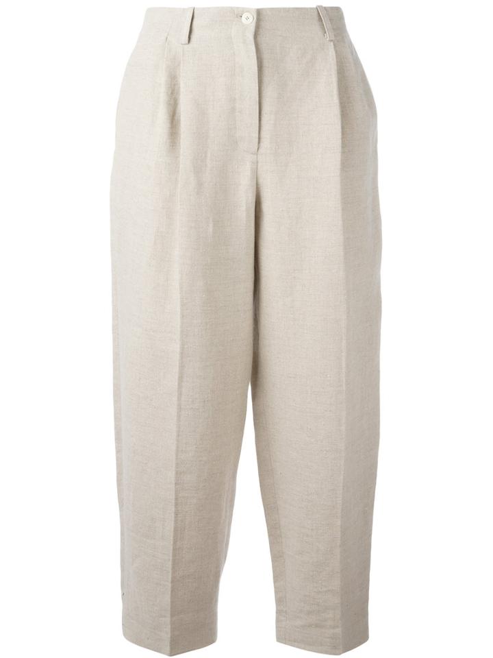 Nehera - Pleated Detail Cropped Trousers - Women - Cotton/linen/flax/viscose - 38, Women's, Grey, Cotton/linen/flax/viscose
