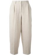 Nehera - Pleated Detail Cropped Trousers - Women - Cotton/linen/flax/viscose - 38, Women's, Grey, Cotton/linen/flax/viscose