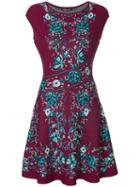 Roberto Cavalli - Floral Flared Dress - Women - Polyester/viscose - 44, Brown, Polyester/viscose