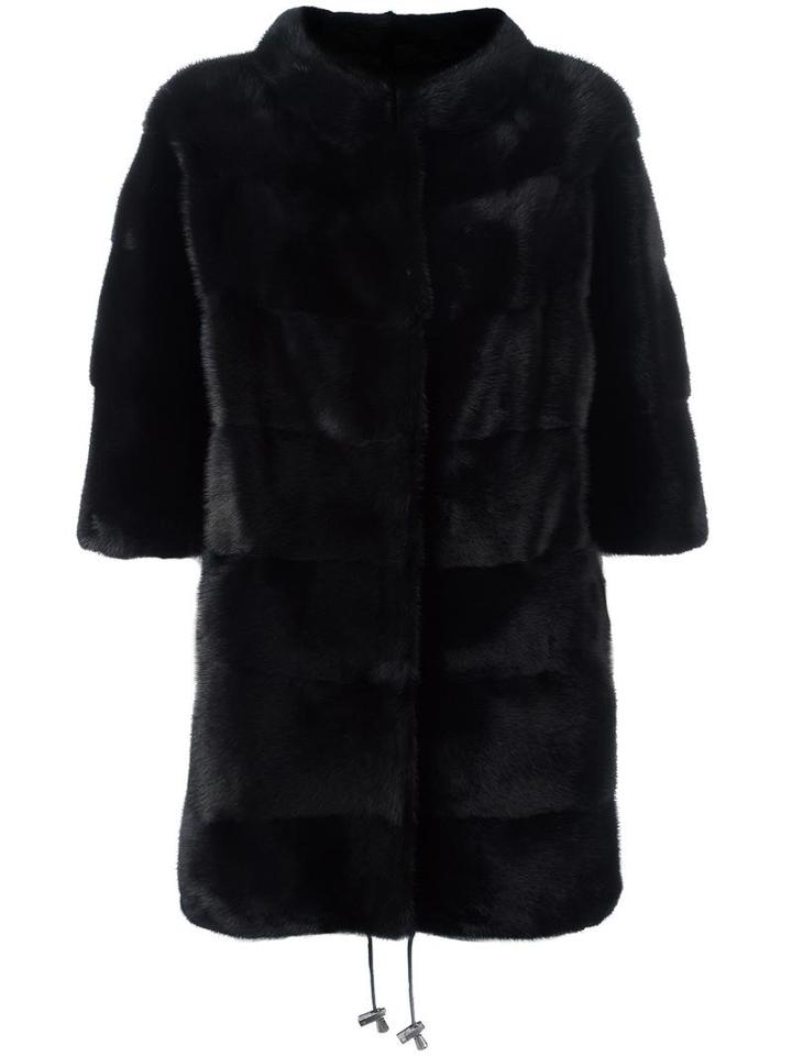 Liska Cropped Sleeves Coat, Size: Medium, Black, Mink Fur