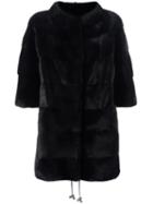 Liska Cropped Sleeves Coat, Size: Medium, Black, Mink Fur