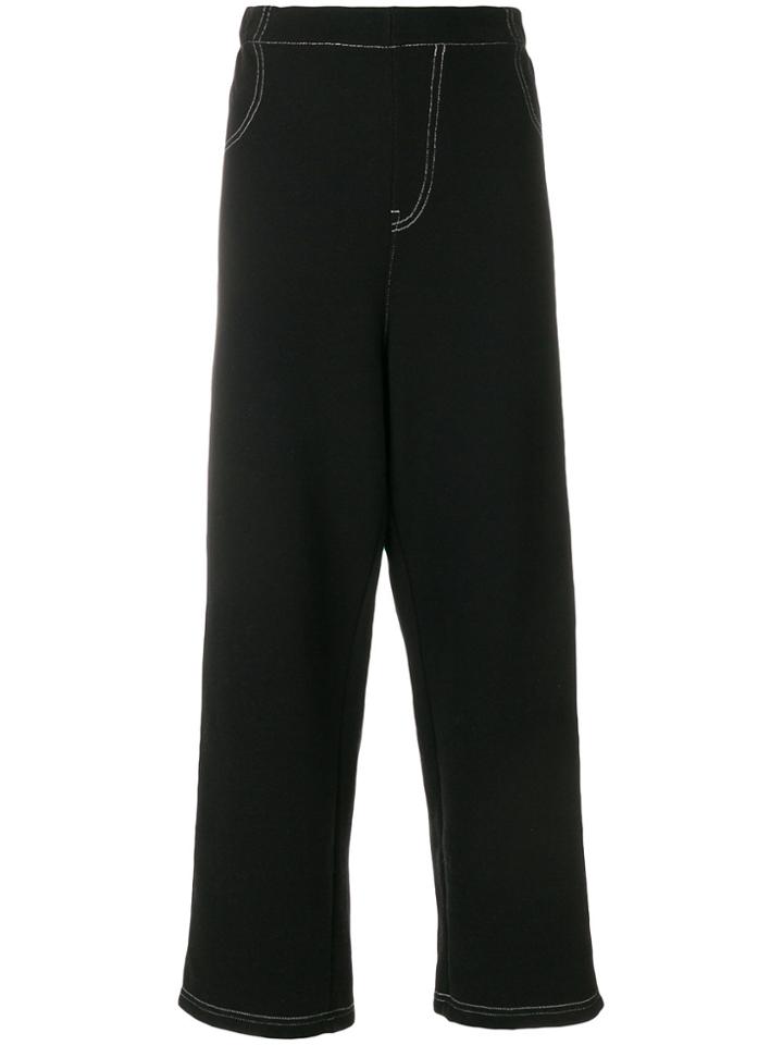 Mm6 Maison Margiela Cropped Contrast Stitch Trousers - Black