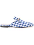 Gucci Princetown Plaid Horsebit Slippers - Blue