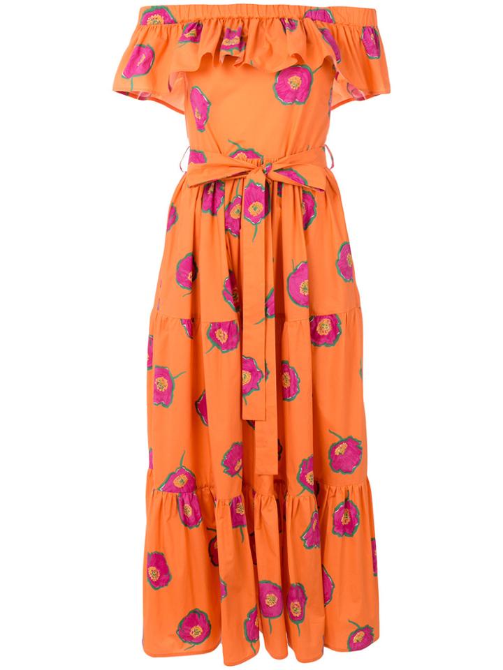La Doublej Off-shoulder Print Dress - Yellow & Orange