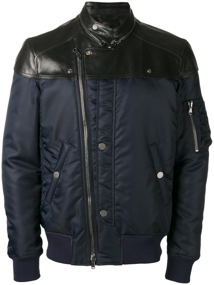 Diesel Zip Up Biker Jackets, Men's, Size: 48, Blue, Calf Leather/polyamide/viscose