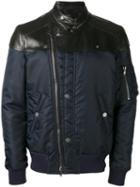 Diesel Zip Up Biker Jackets, Men's, Size: 48, Blue, Calf Leather/polyamide/viscose