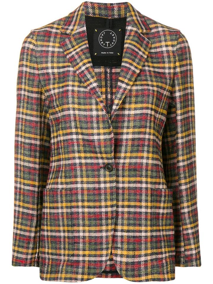 T Jacket Plaid Fitted Blazer - Blue