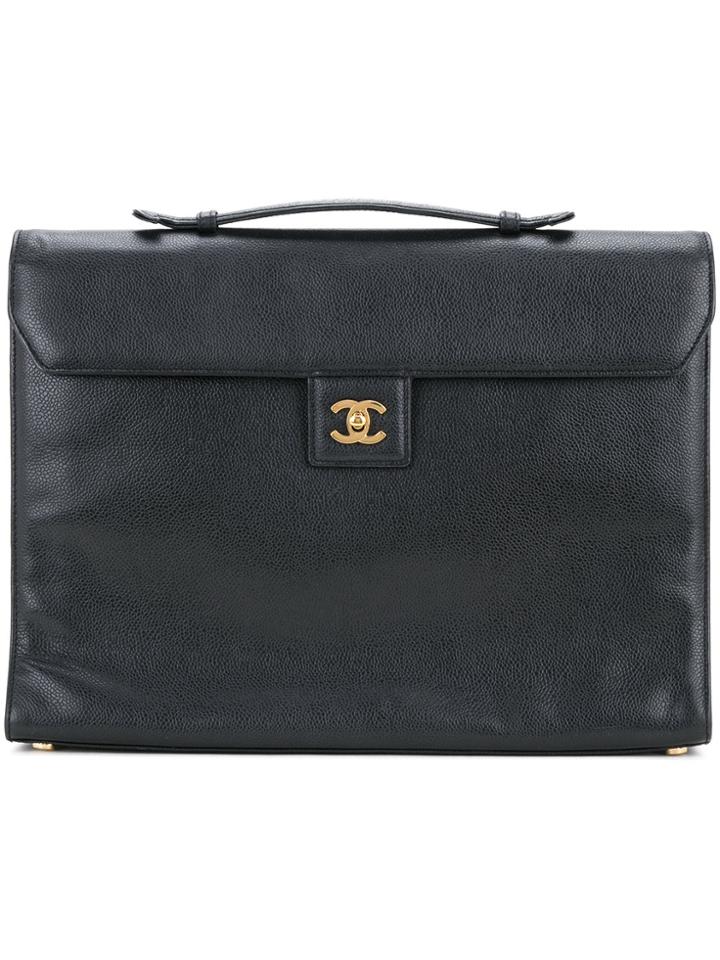 Chanel Vintage Cc Logo Brief Case - Black