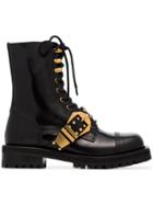 Versace Studded Belt Leather Brogued Boots - Black