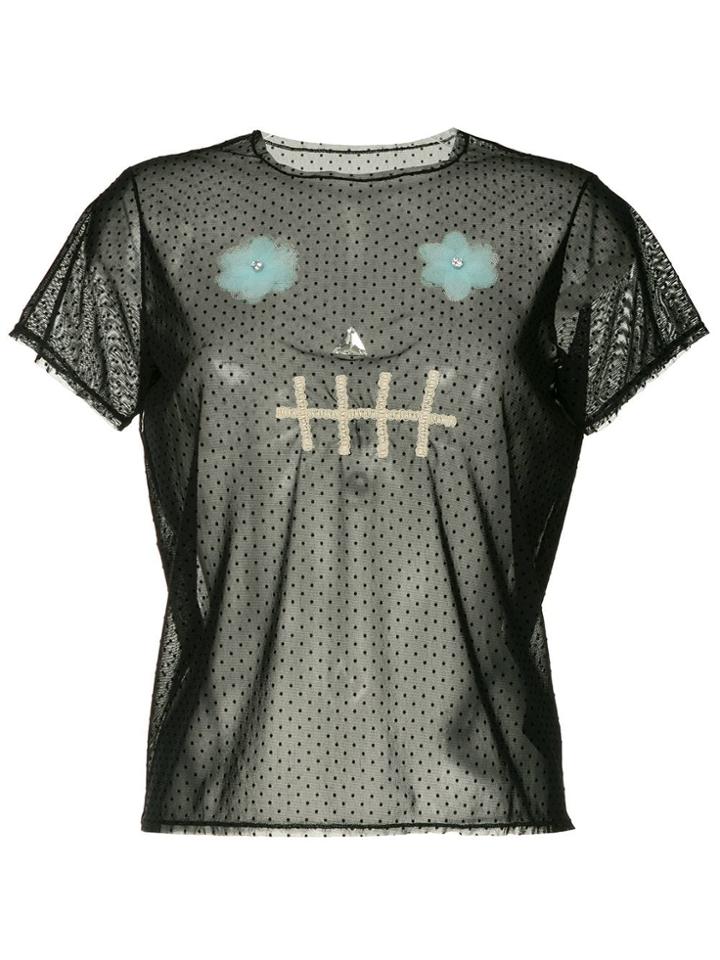 Tu Es Mon Trésor Skull Dotted Mesh T-shirt - Black