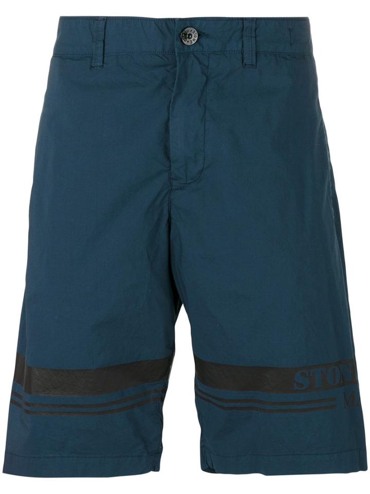 Logo Print Shorts - Men - Cotton/spandex/elastane - S, Blue, Cotton/spandex/elastane, Stone Island
