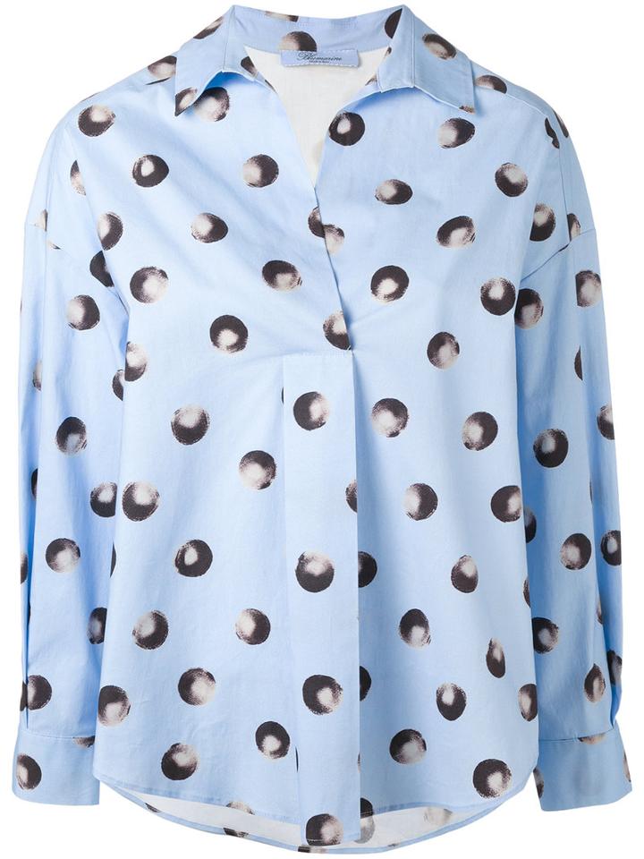 Blumarine - Polka Dot Print Shirt - Women - Cotton/spandex/elastane - 38, Blue, Cotton/spandex/elastane