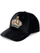 Versace Crown Embellished Velvet Baseball Cap - Black