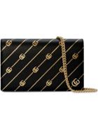 Gucci Mini Leather Chain Bag With Double G Stripe - Black