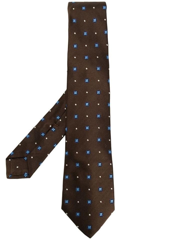 Kiton Embroidered Detail Silk Tie - Brown