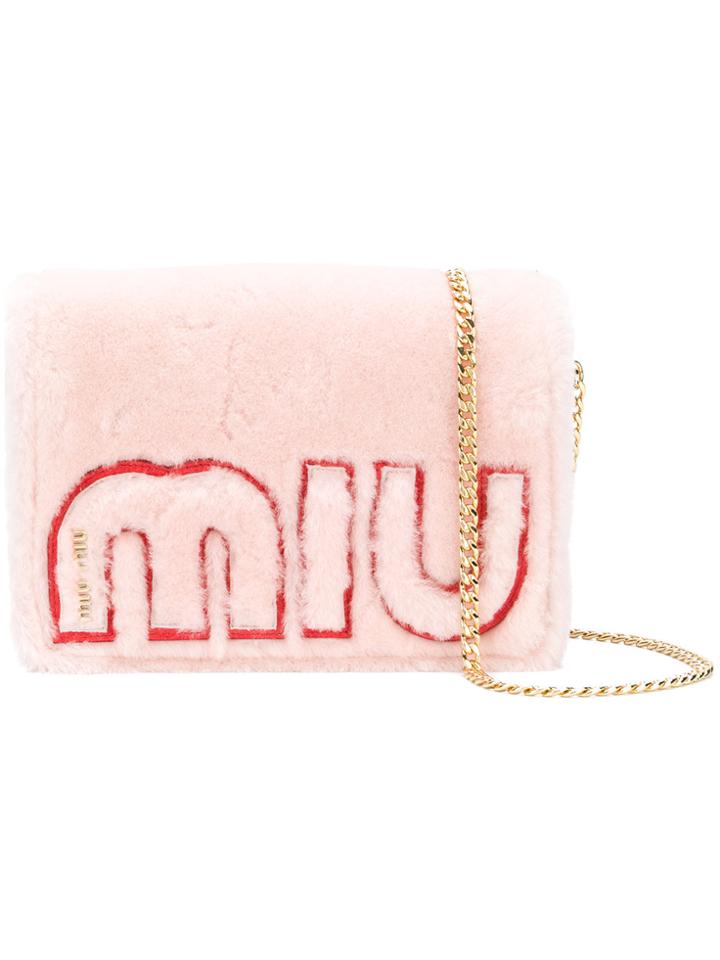 Miu Miu Pink Shearling Logo Shoulder Bag - Pink & Purple