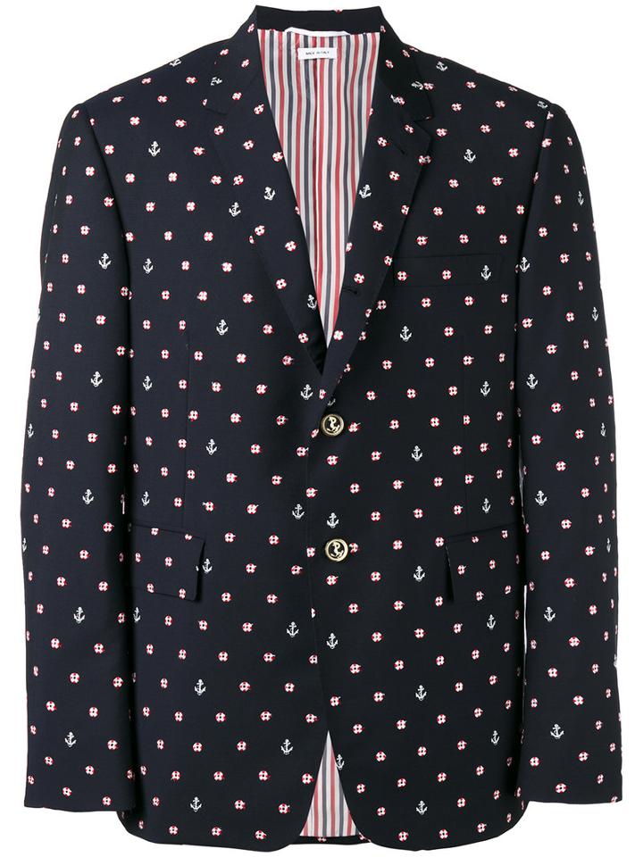 Thom Browne - Anchor Print Blazer - Men - Cupro/mohair/wool - 4, Blue, Cupro/mohair/wool