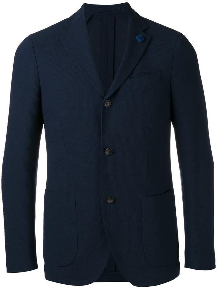Lardini Patch Pockets Blazer, Men's, Size: 48, Blue, Wool/viscose/cupro