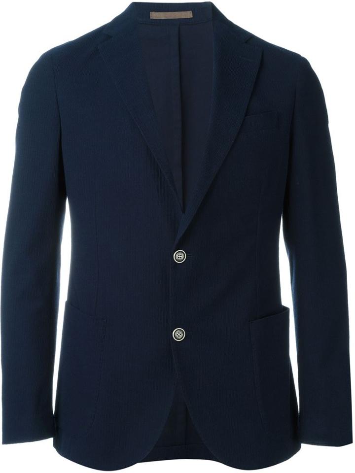 Eleventy Button Blazer, Men's, Size: 54, Blue, Cotton/spandex/elastane/wool