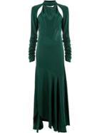 Monse Slashed Draped High Neck Dress - Green