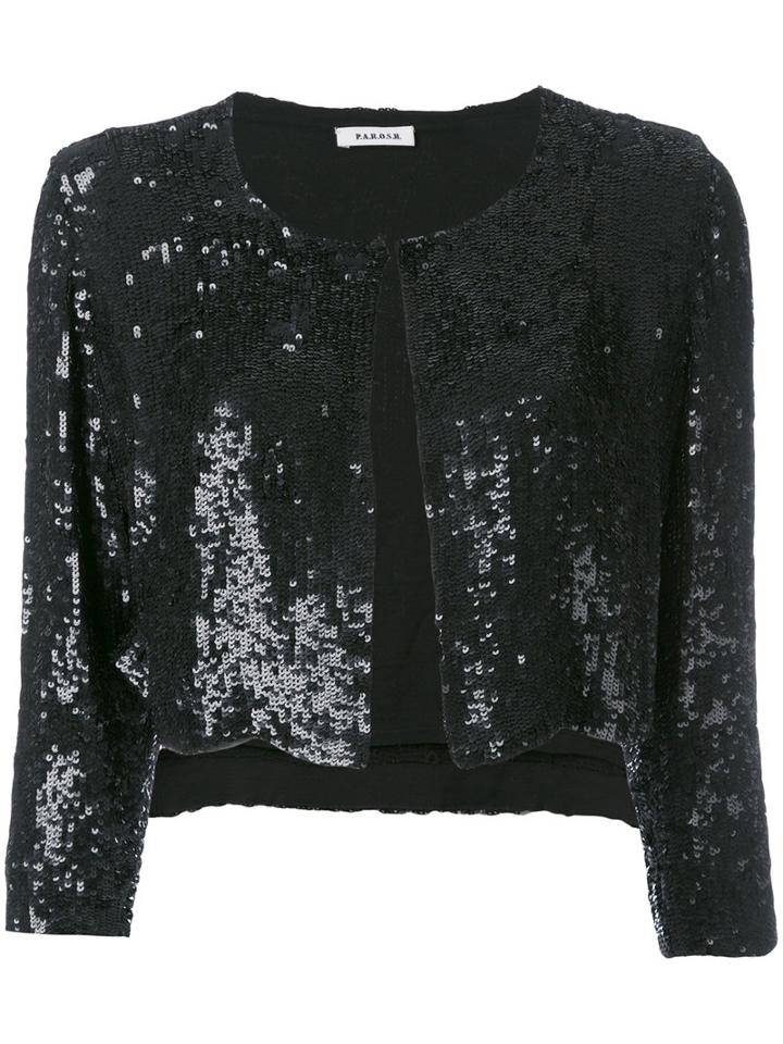 P.a.r.o.s.h. Cropped Sequin Cardigan, Women's, Black, Viscose