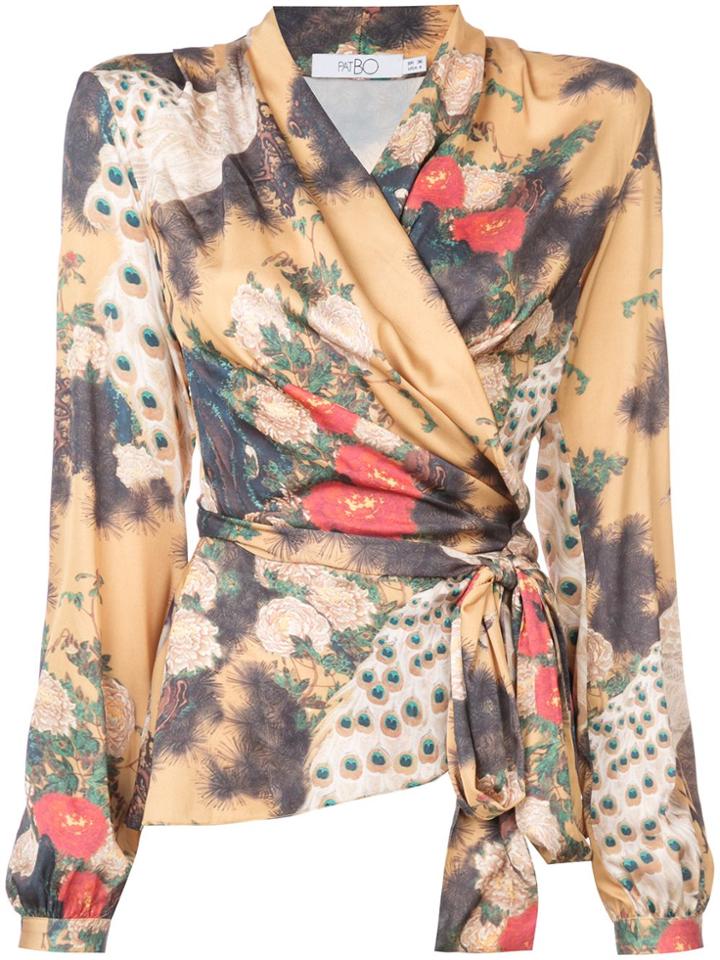 Patbo Peacock Print Wrap Blouse - Yellow & Orange