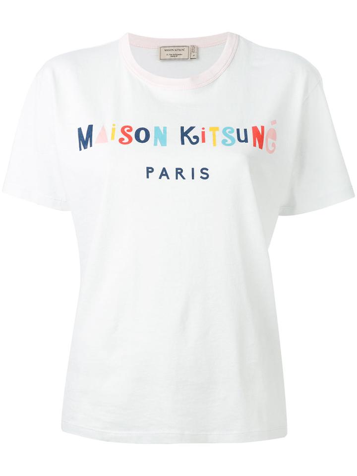 Maison Kitsuné - Lettering Logo Print T-shirt - Women - Cotton - Xs, Women's, Blue, Cotton