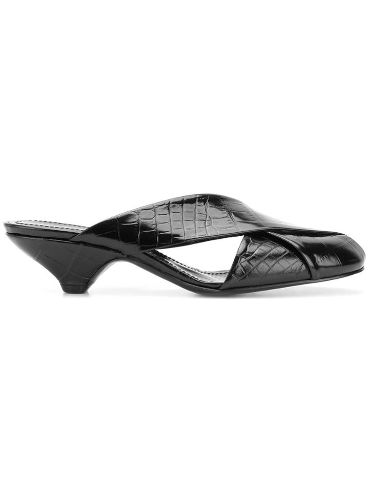 Lemaire Croco Embossed Mules - Black