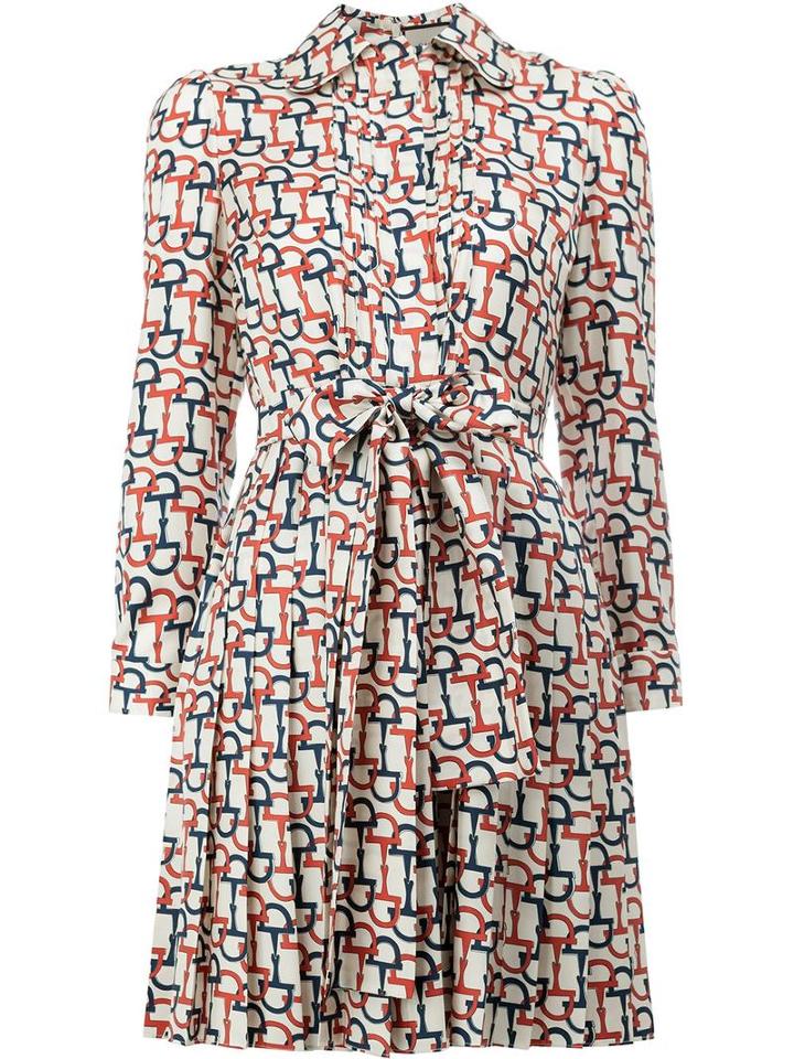 Gucci Horsebit Print Dress, Size: 44, White, Silk