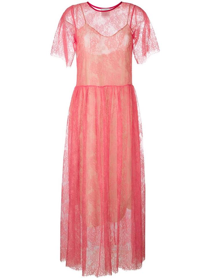 Forte Forte Shortsleeved Sheer Lace Dress, Women's, Size: I, Pink/purple, Viscose/polyamide/cotton/silk