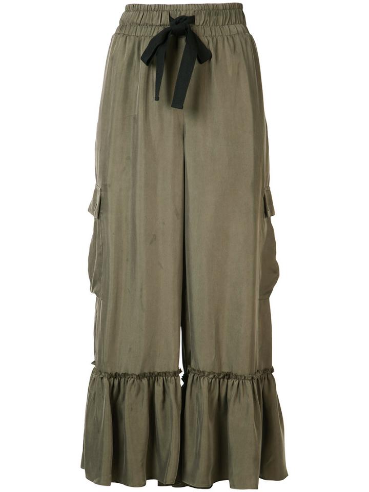 Cinq A Sept Ruffled Cropped Trousers, Women's, Size: Xs, Green, Polyester/cupro