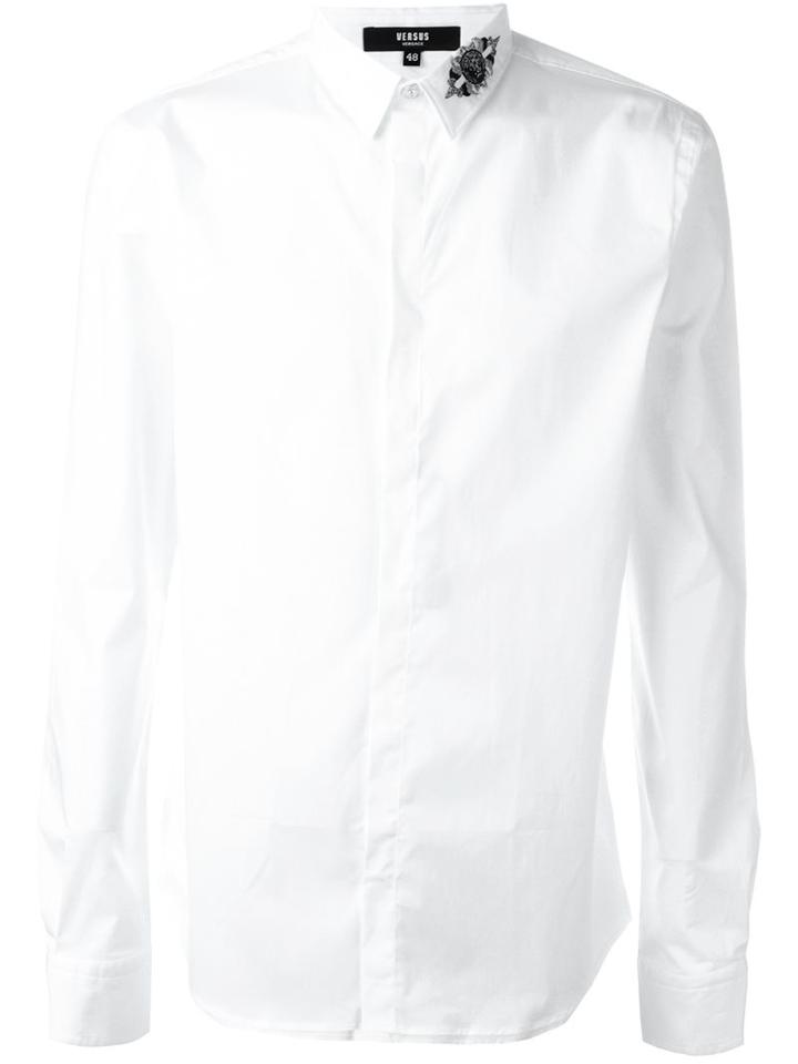 Versus Embroidered Logo Shirt, Men's, Size: 48, White, Cotton/spandex/elastane