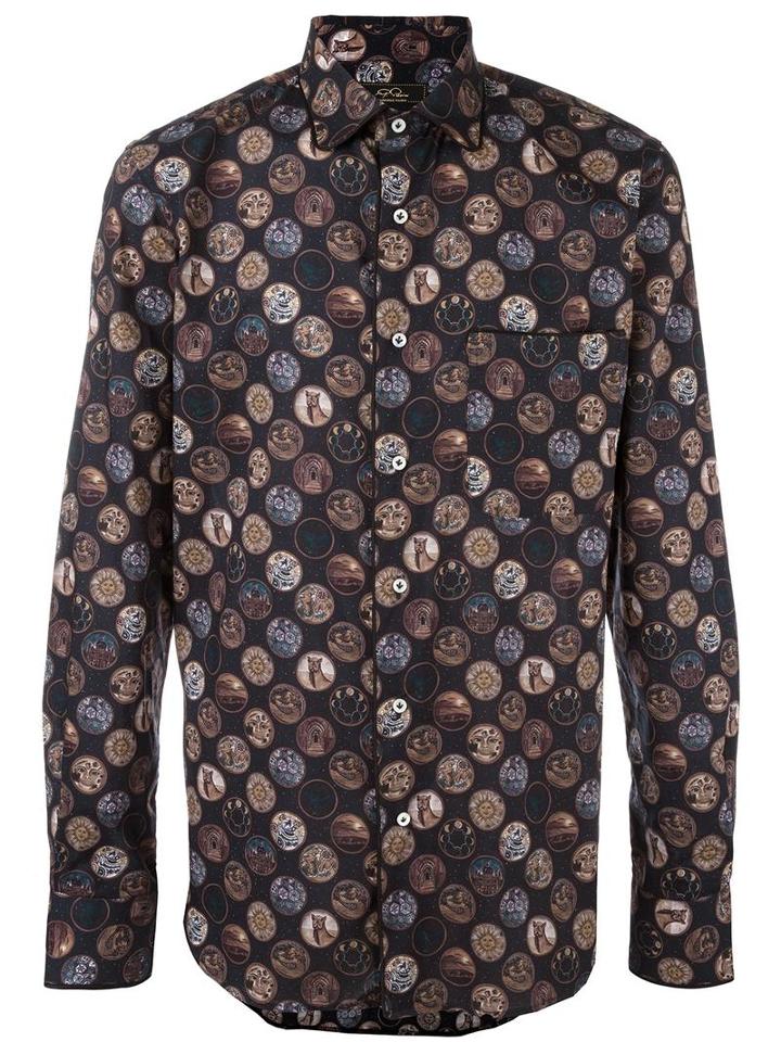 Gabriele Pasini Zodiac Print Shirt, Men's, Size: 50, Blue, Cotton