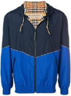 Burberry Color Block Hooded Jacket - Blue
