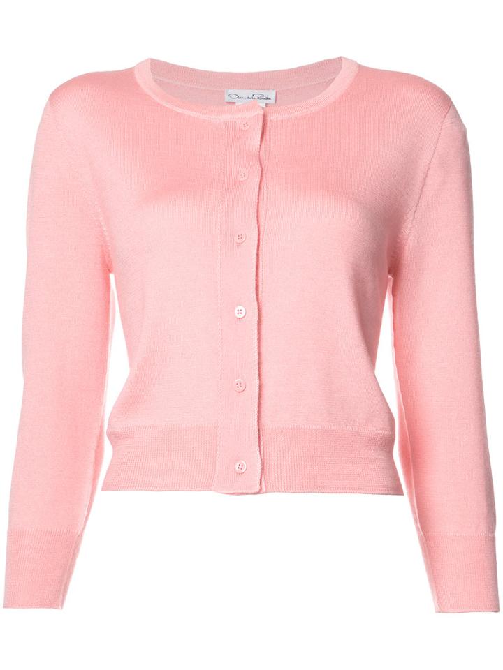 Oscar De La Renta Cropped Cardigan, Women's, Size: Xl, Pink/purple, Silk/cashmere