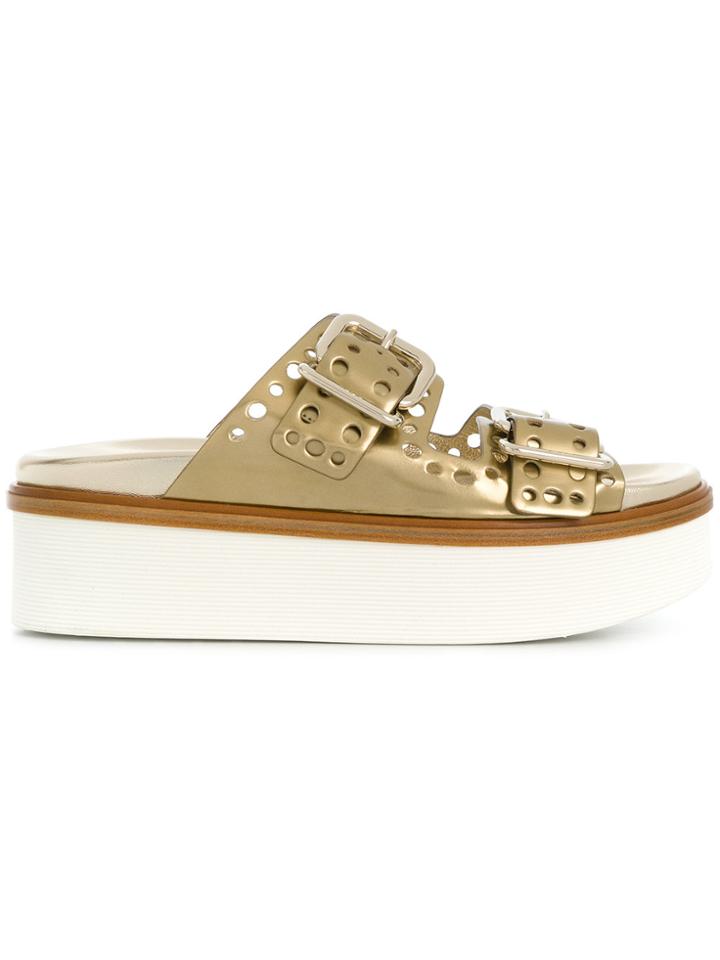Tod's Buckled Flatform Slides - Metallic