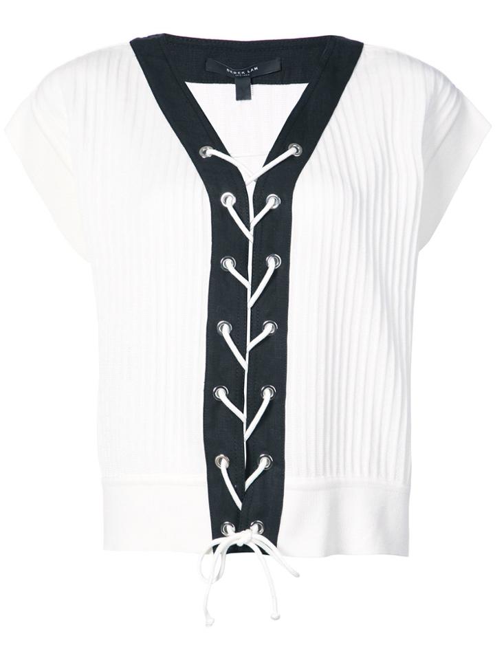 Derek Lam Contrast Lace-up Top - White