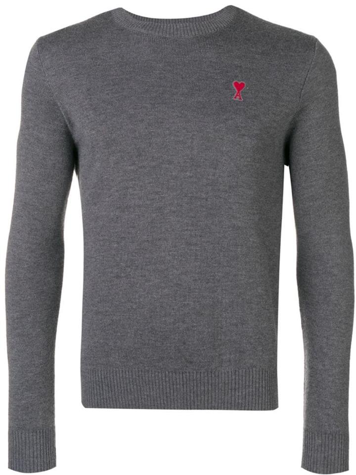 Ami Paris Crewneck Sweater Ami De Coeur Patch - Grey