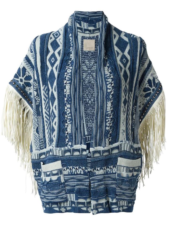 Laneus Pattern Studded Fringe Sleeve Wide Fit Cardigan