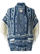 Laneus Pattern Studded Fringe Sleeve Wide Fit Cardigan