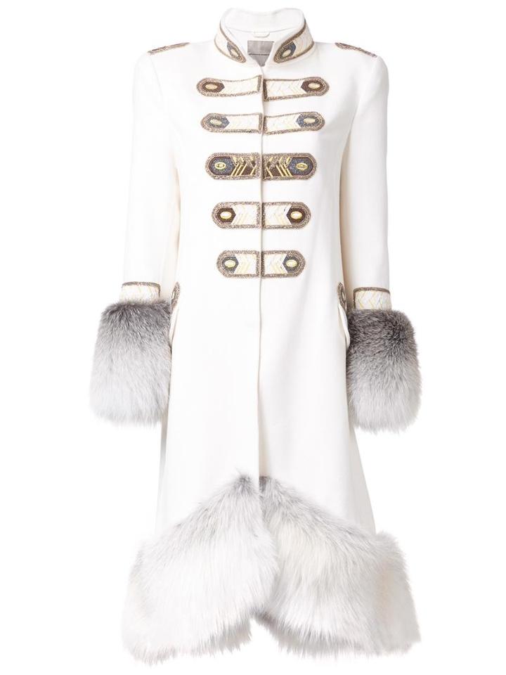 Ermanno Scervino High Neck Mid Coat, Women's, Size: 42, White, Angora/virgin Wool