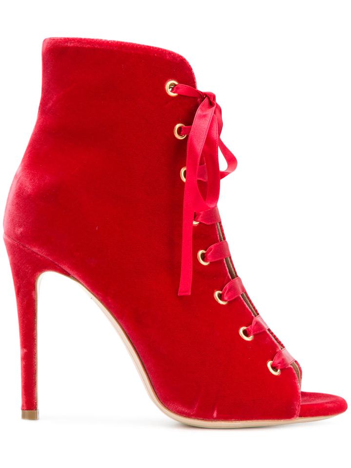 Deimille Lace Up Stiletto Boots - Red
